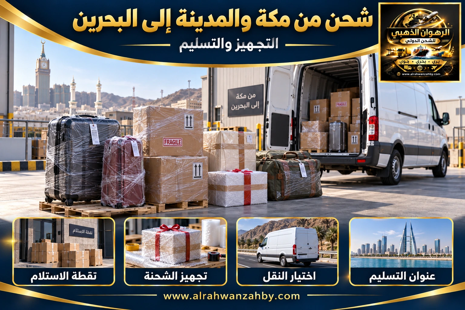شحن من مكة والمدينة إلى البحرين — التجهيز والتسليم
