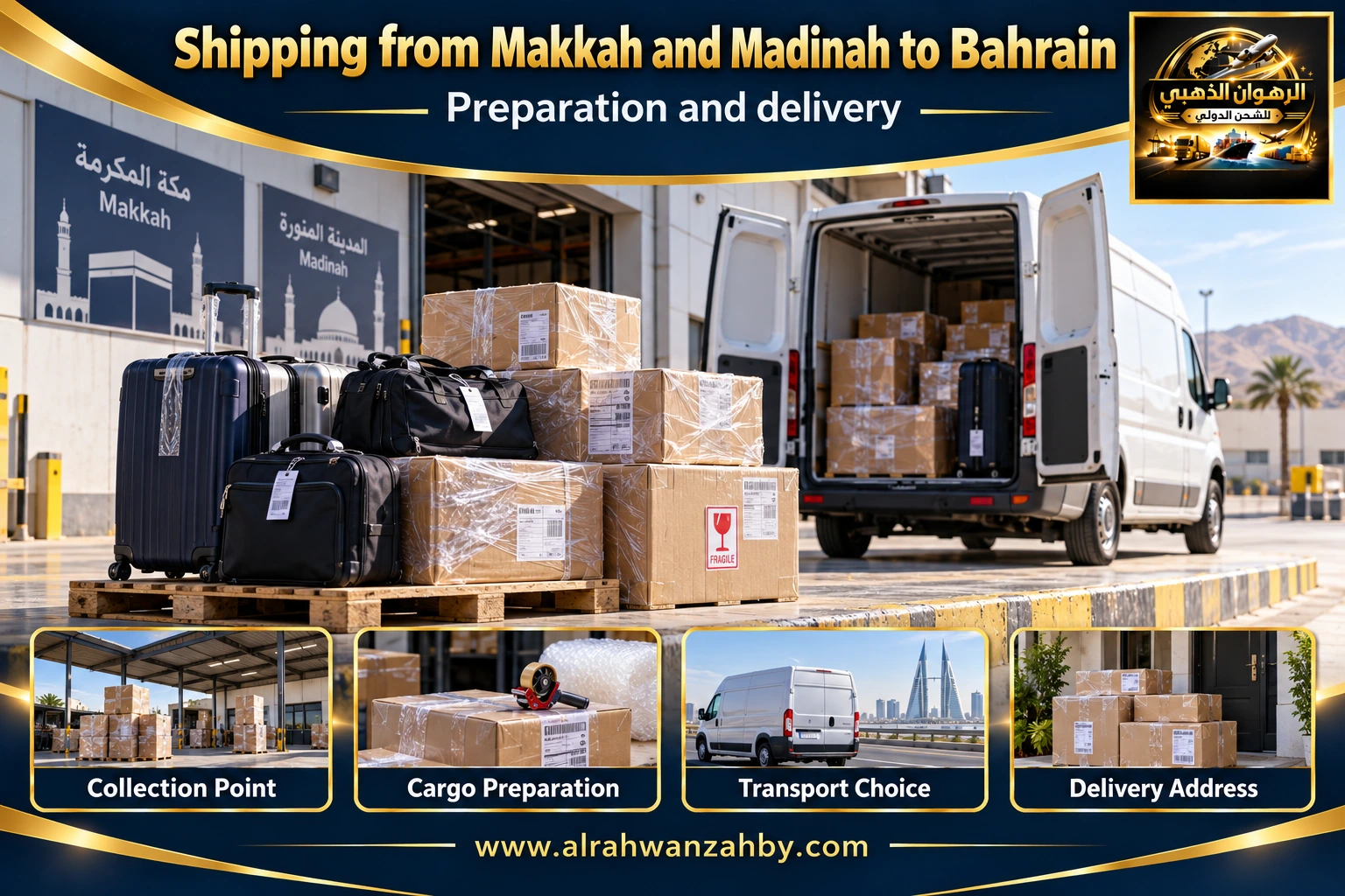 Shipping from Makkah and Madinah to Bahrain — preparation and delivery