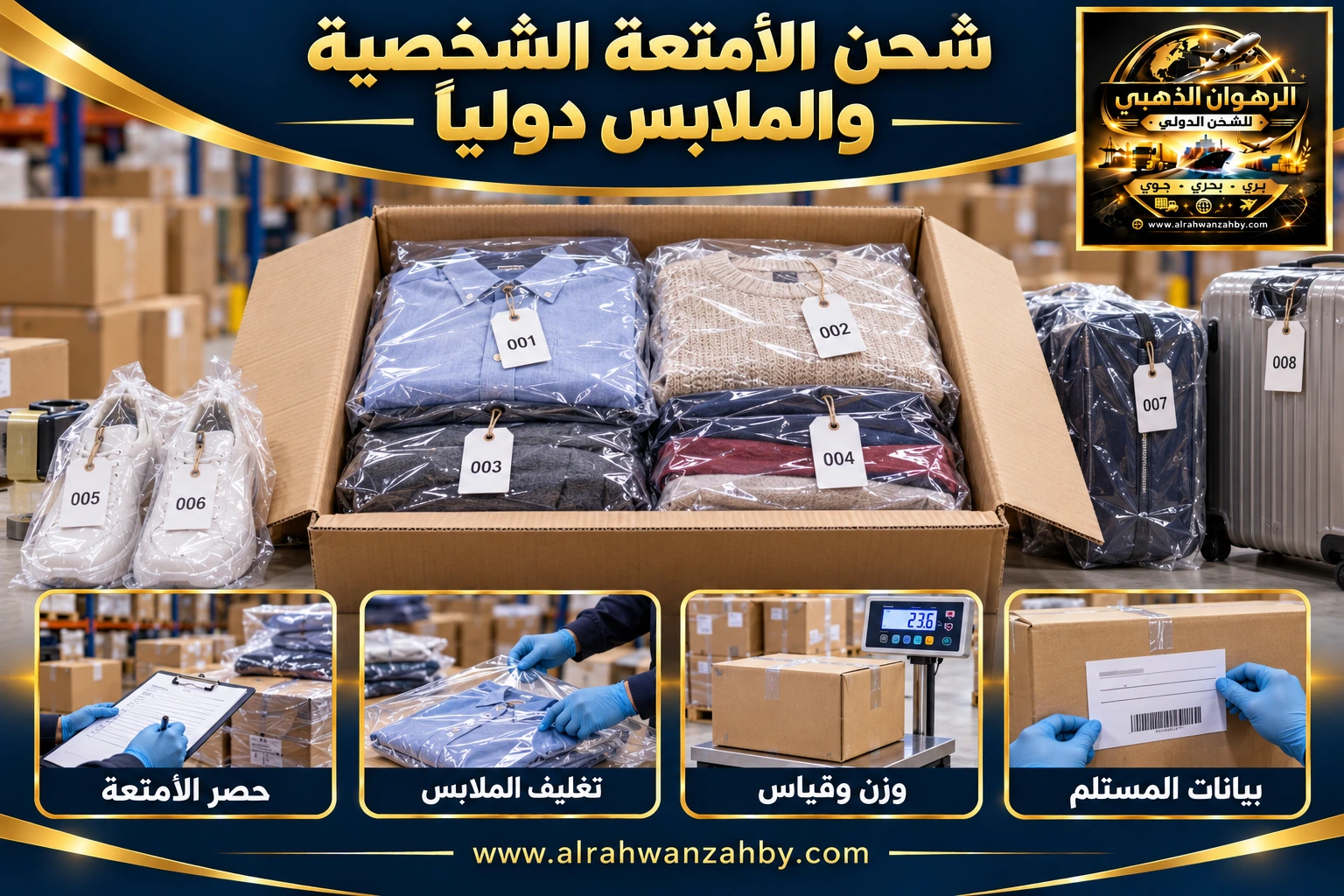 شحن الأمتعة الشخصية والملابس دوليًا — التجهيز والتسليم