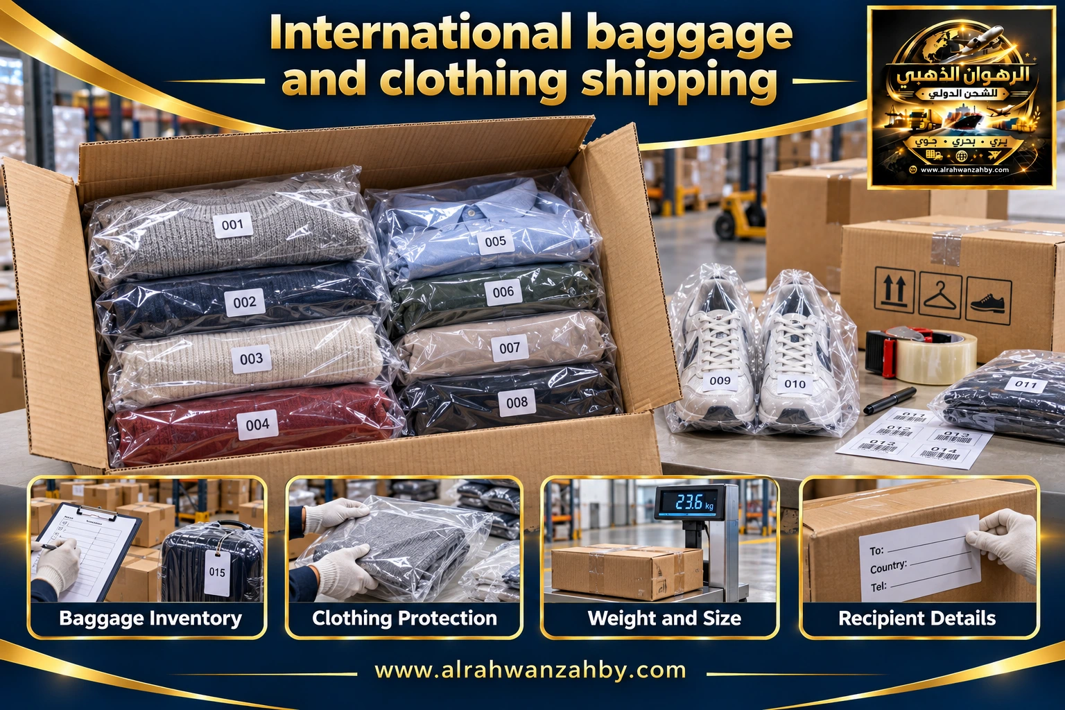 International baggage and clothing shipping — preparation and delivery