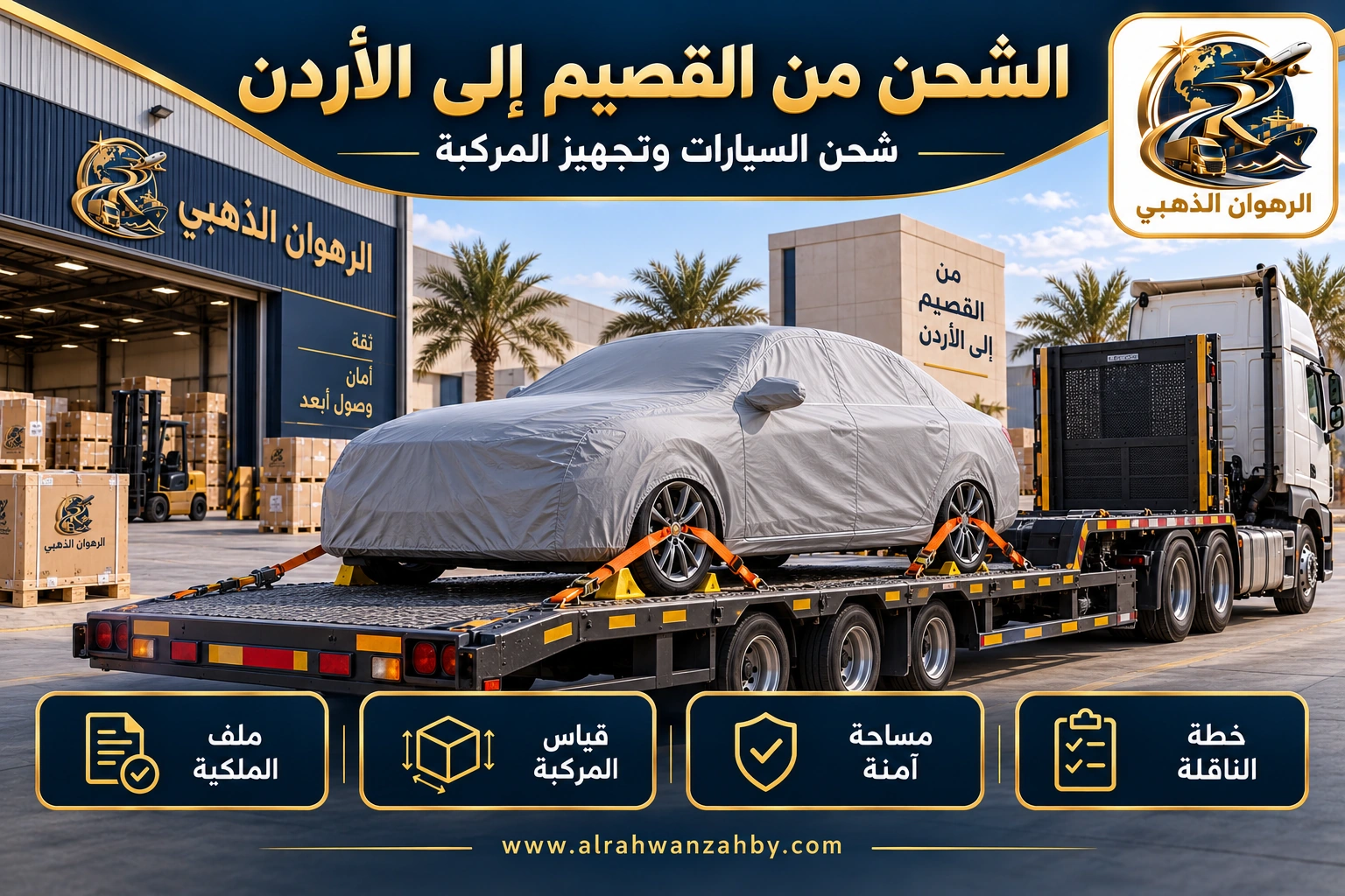 الشحن من القصيم إلى الأردن — شحن السيارات وتجهيز المركبة