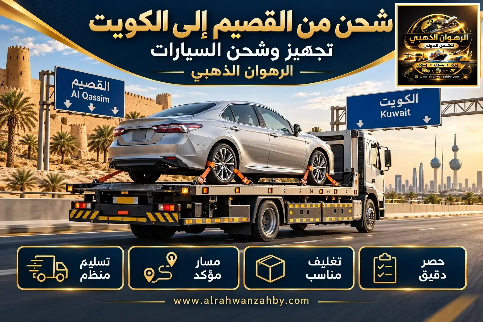 شحن من القصيم إلى الكويت — تجهيز وشحن السيارات