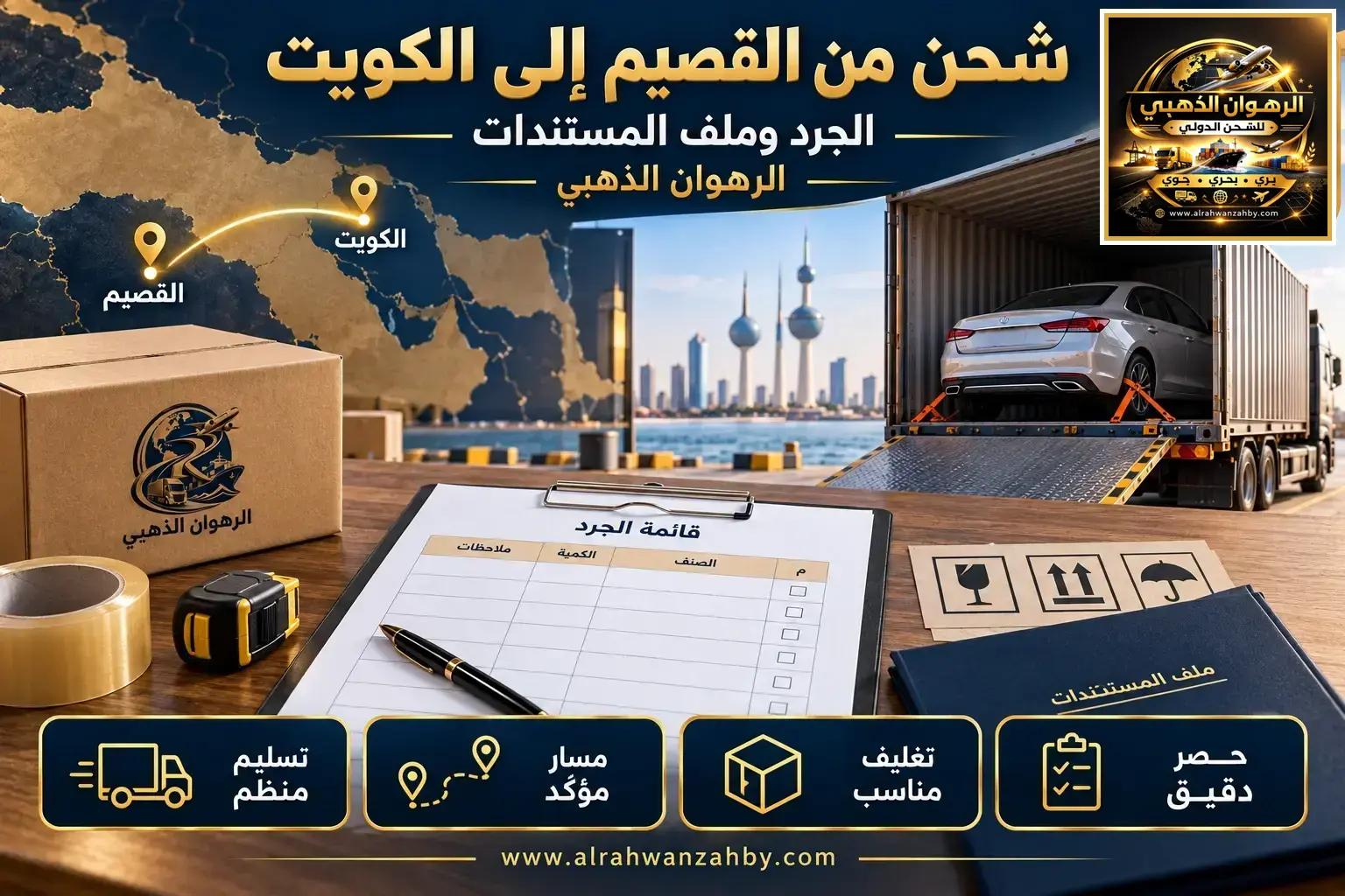 شحن من القصيم إلى الكويت — الجرد وملف المستندات