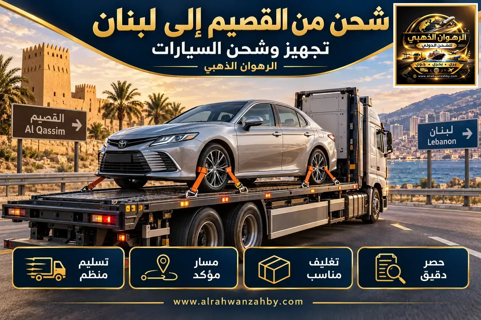 شحن من القصيم إلى لبنان — تجهيز وشحن السيارات