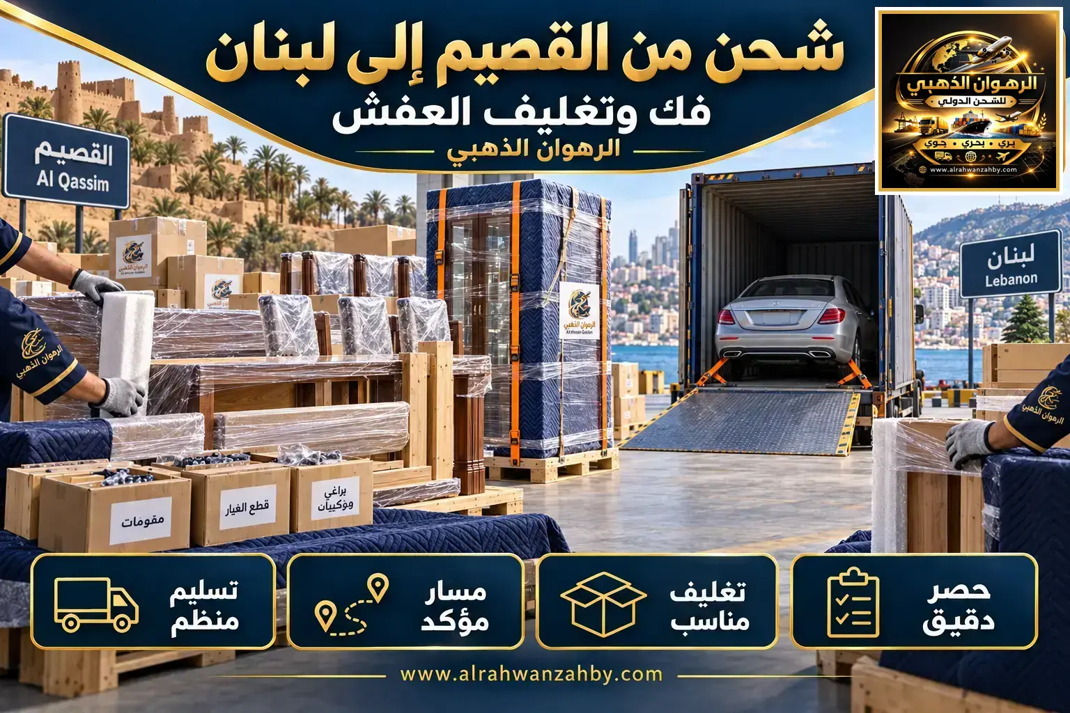 شحن من القصيم إلى لبنان — فك وتغليف العفش