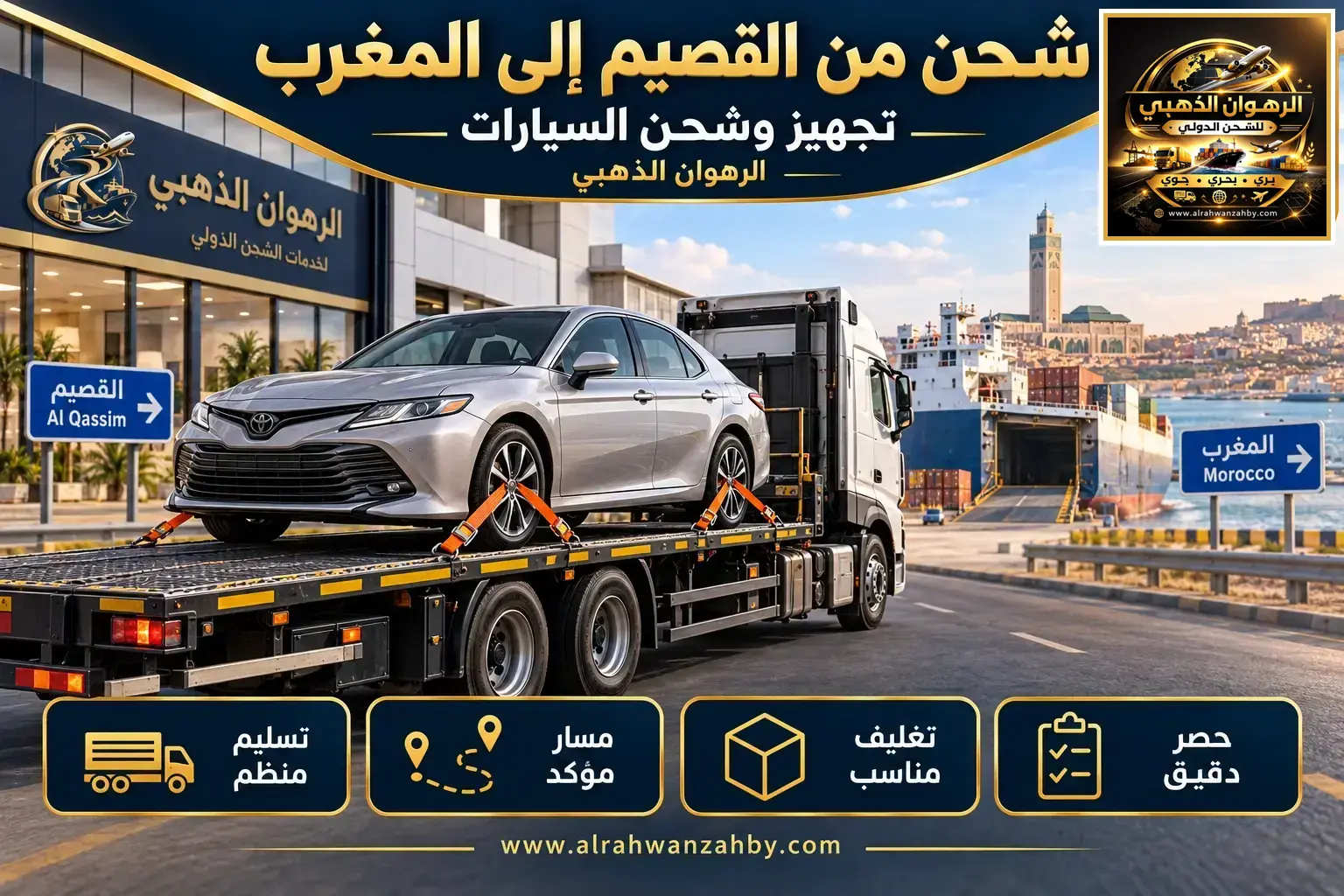 شحن من القصيم إلى المغرب — تجهيز وشحن السيارات