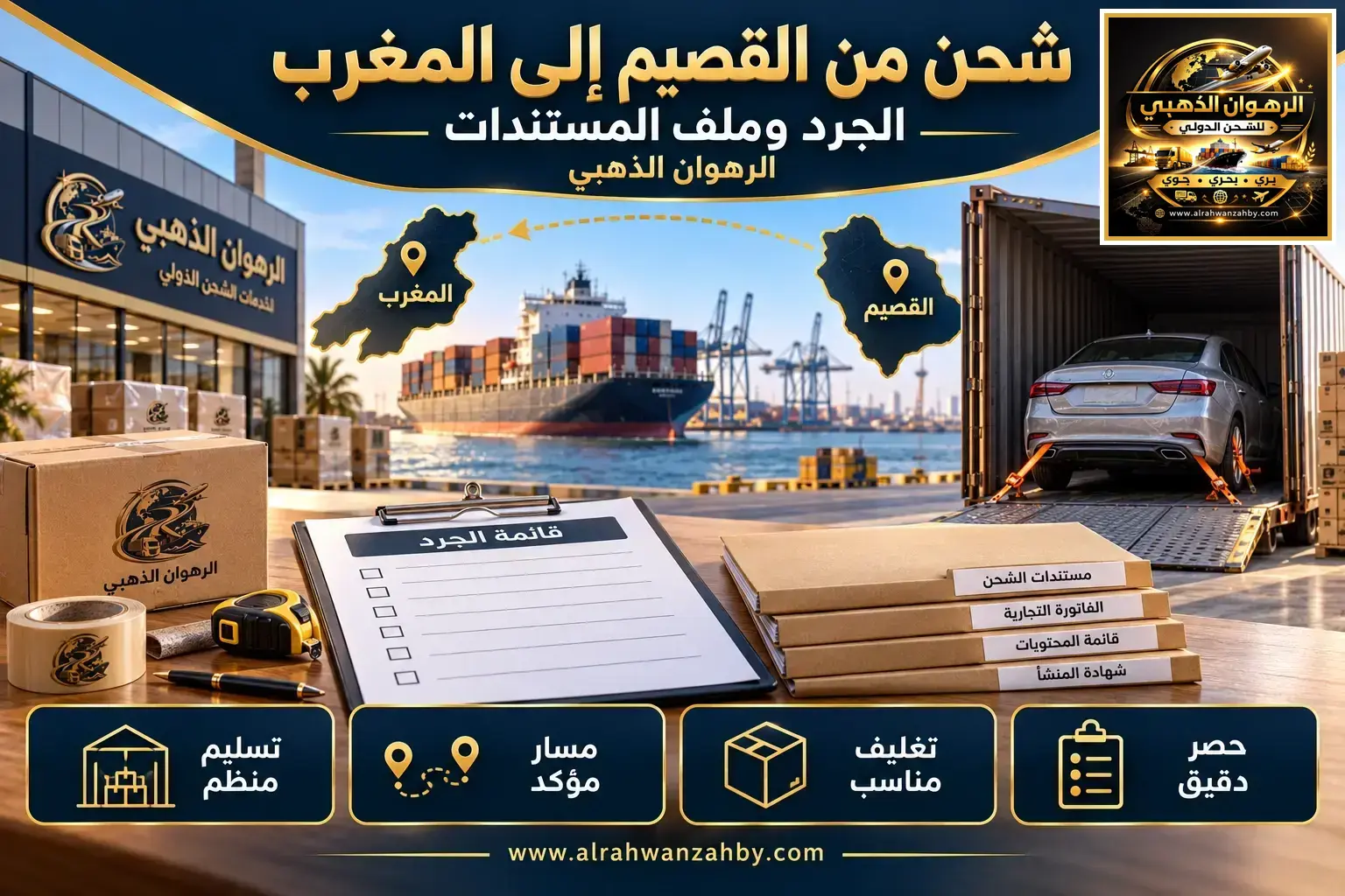 شحن من القصيم إلى المغرب — الجرد وملف المستندات