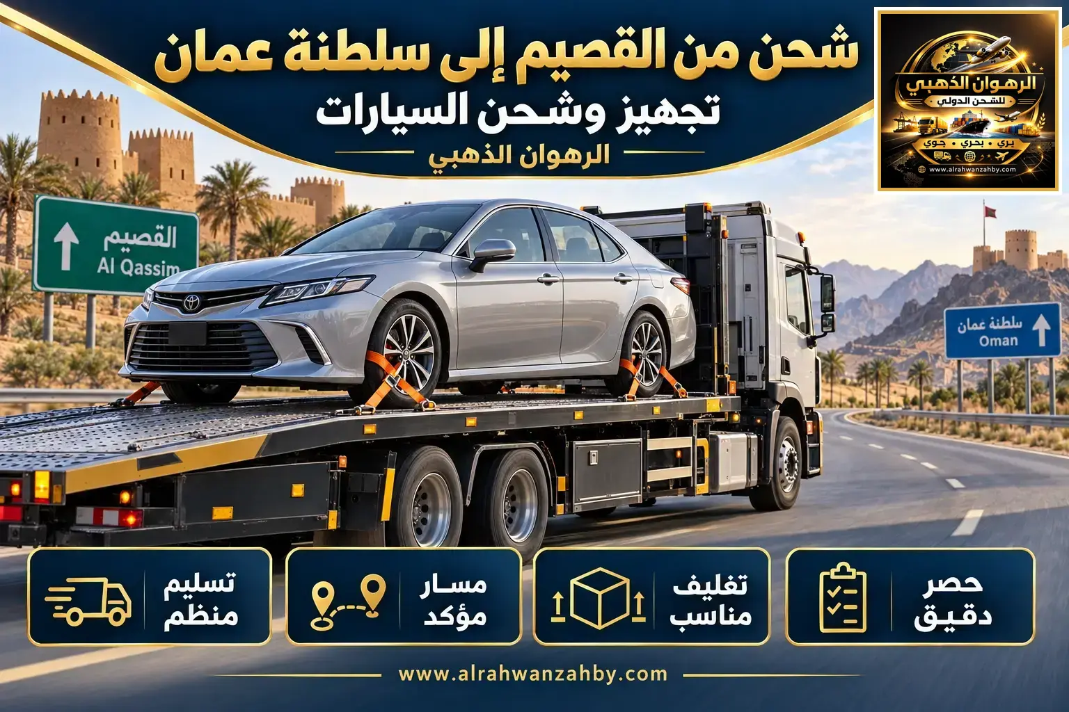 شحن سيارات من القصيم إلى سلطنة عمان عبر منفذ الربع الخالي