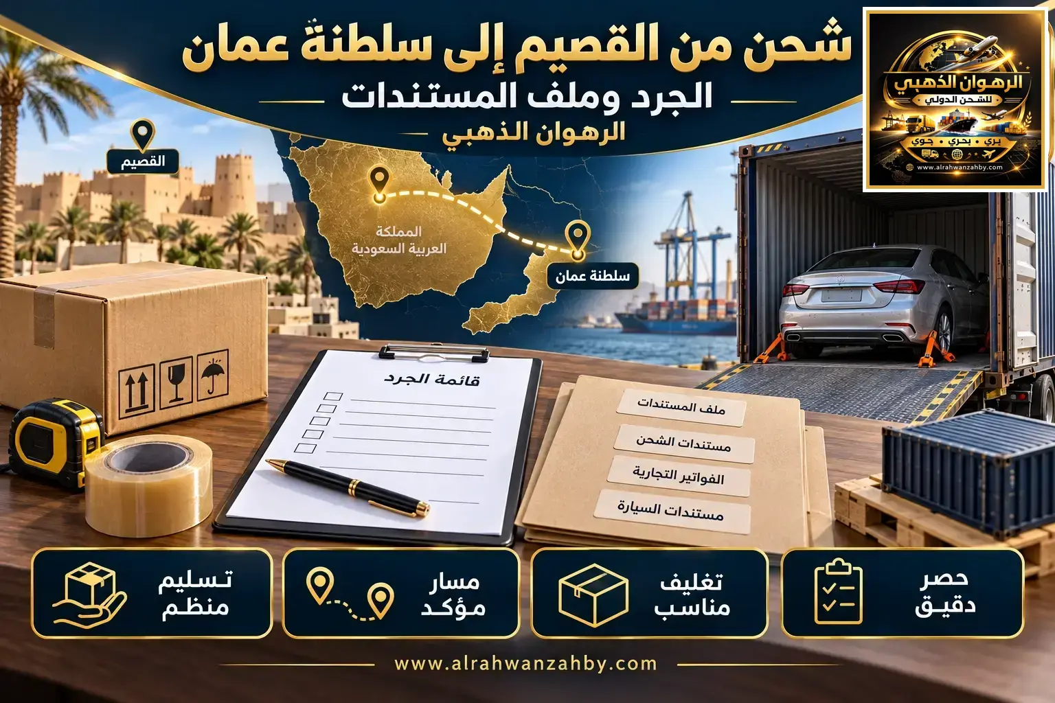 تجهيز مستندات الشحن وكشف التعبئة من القصيم إلى عمان