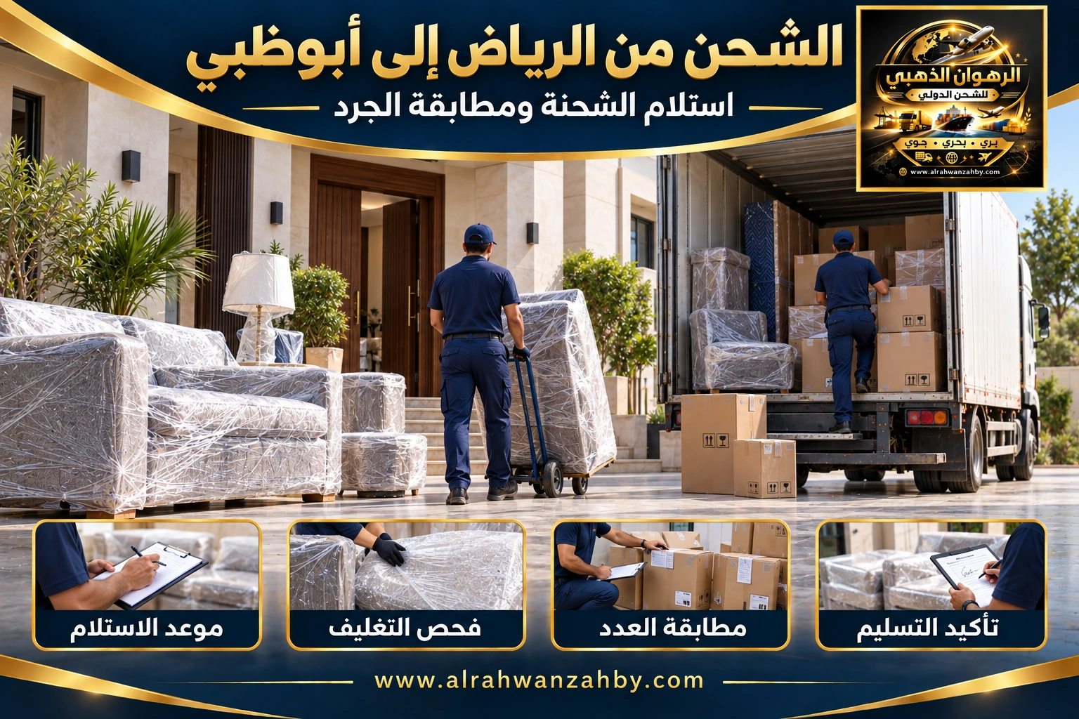 تنسيق التسليم ومطابقة الجرد من الرياض إلى أبوظبي — تصور توضيحي للرهوان الذهبي