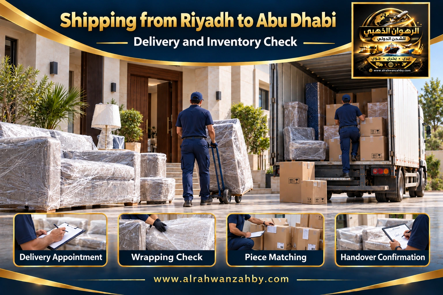 Delivery coordination and inventory matching from Riyadh to Abu Dhabi — Alrahwan Golden illustrative visual