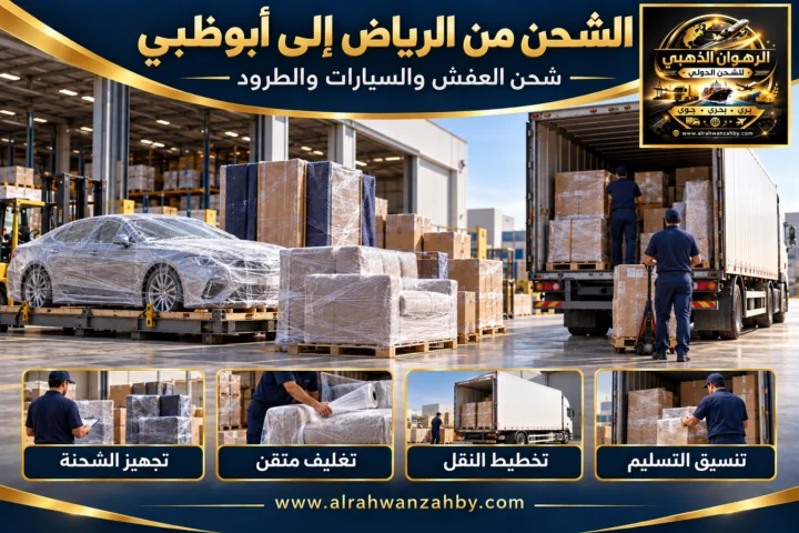 الشحن الدولي من الرياض إلى أبوظبي — تصور توضيحي للرهوان الذهبي