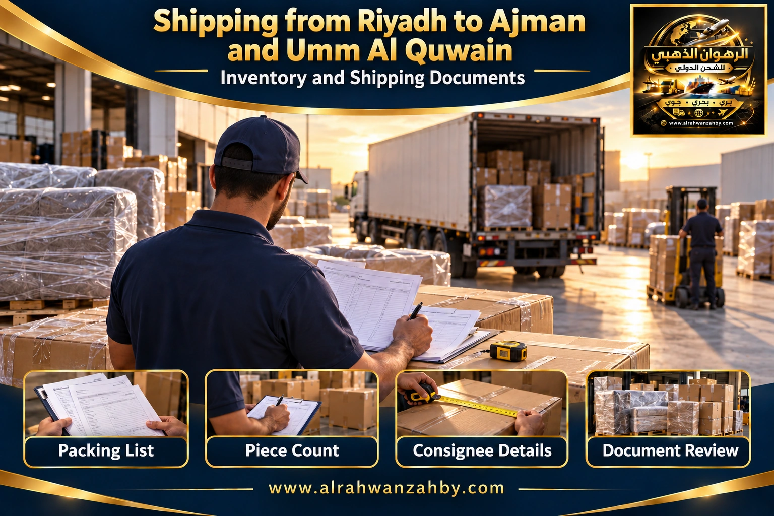 Inventory and shipping documents from Riyadh to Ajman and Umm Al Quwain — Alrahwan Golden illustrative visual