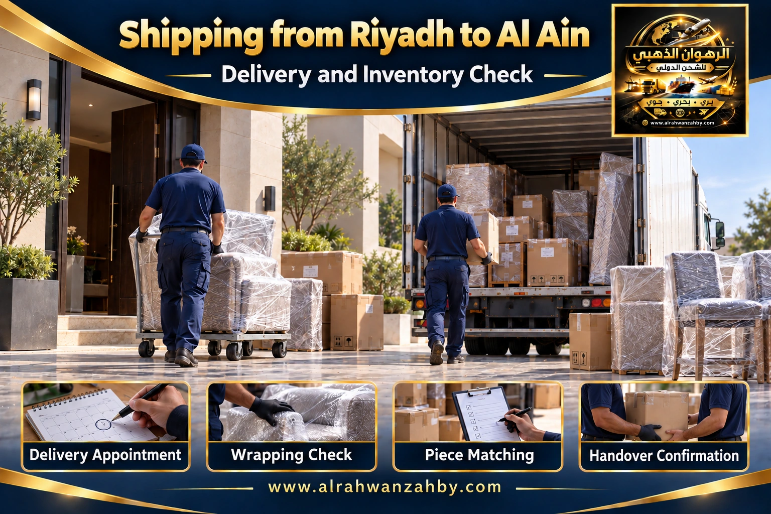 Delivery coordination and inventory matching from Riyadh to Al Ain — Alrahwan Golden illustrative visual