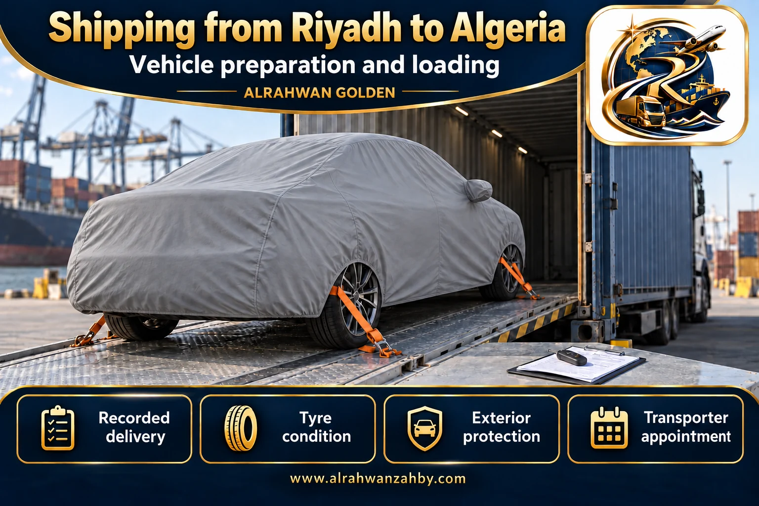 Vehicle preparation and loading — Shipping from Riyadh to Algeria