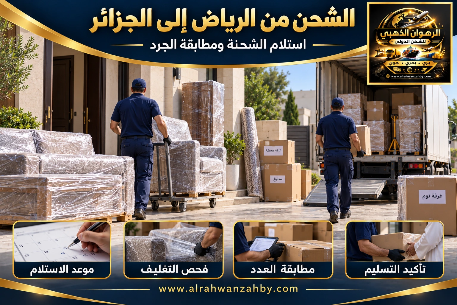 تنسيق التسليم ومطابقة الجرد من الرياض إلى الجزائر العاصمة — تصور توضيحي للرهوان الذهبي