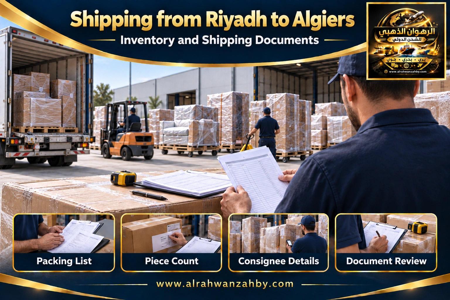 Inventory and shipping documents from Riyadh to Algiers — Alrahwan Golden illustrative visual