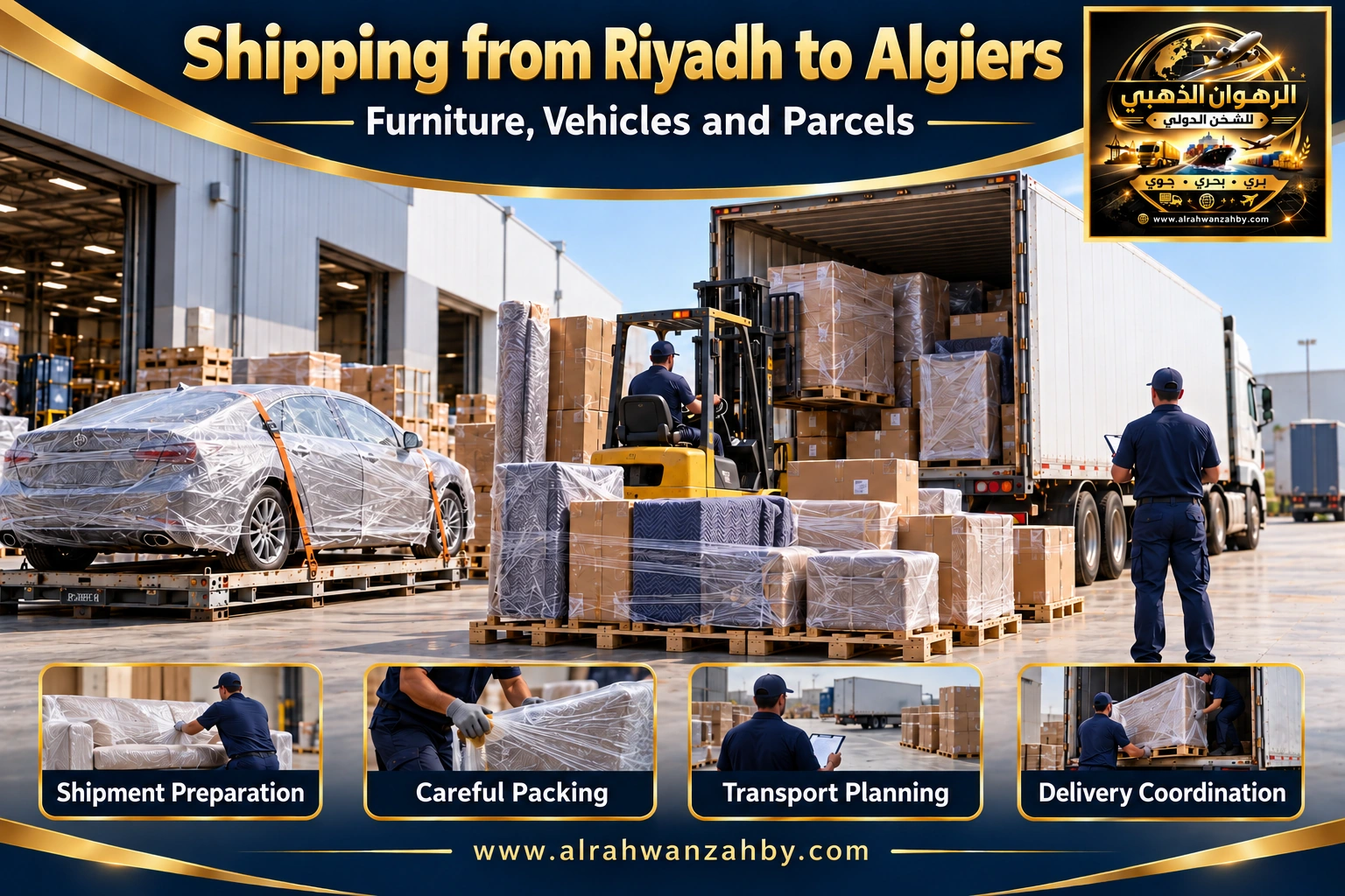 International shipping from Riyadh to Algiers — Alrahwan Golden illustrative visual