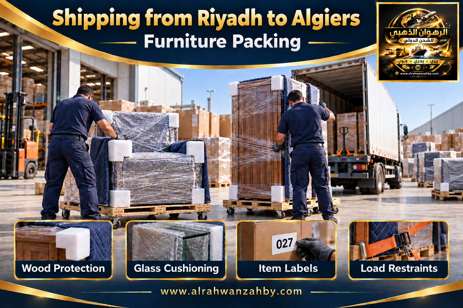 Furniture packing from Riyadh to Algiers — Alrahwan Golden illustrative visual