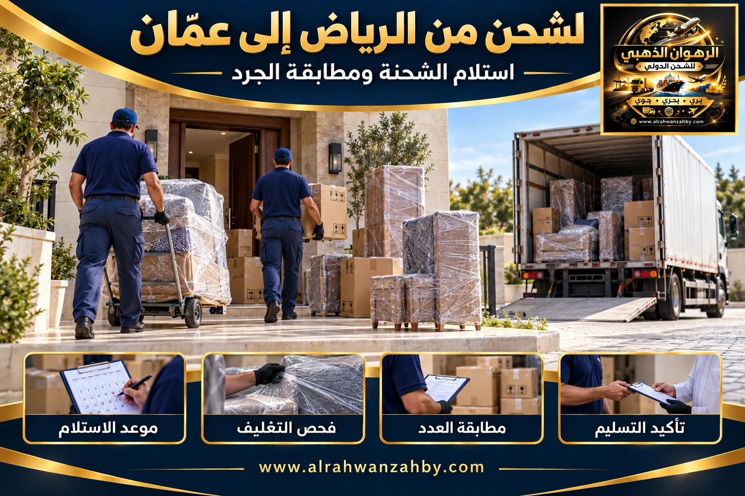 تنسيق التسليم ومطابقة الجرد من الرياض إلى عمّان الأردن — تصور توضيحي للرهوان الذهبي