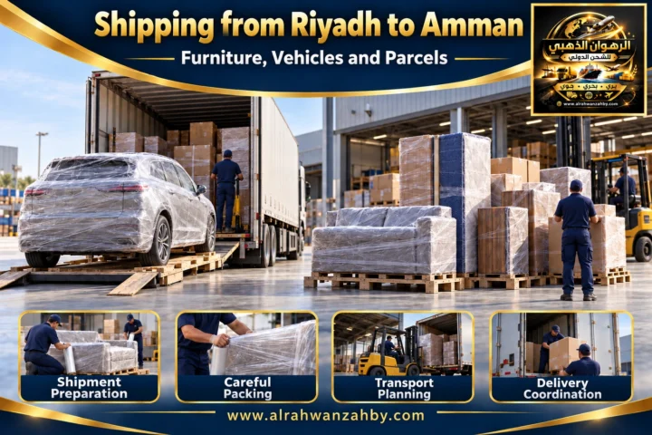 International shipping from Riyadh to Amman, Jordan — Alrahwan Golden illustrative visual