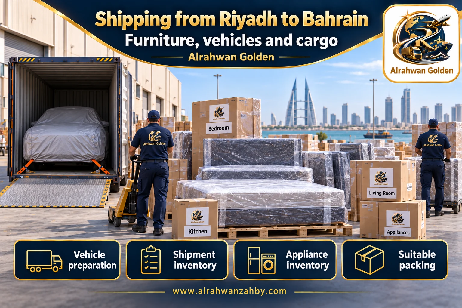 Furniture, vehicles and cargo — Shipping from Riyadh to Bahrain