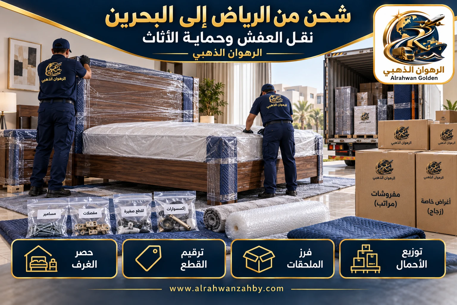 نقل العفش وحماية الأثاث — شحن من الرياض إلى البحرين