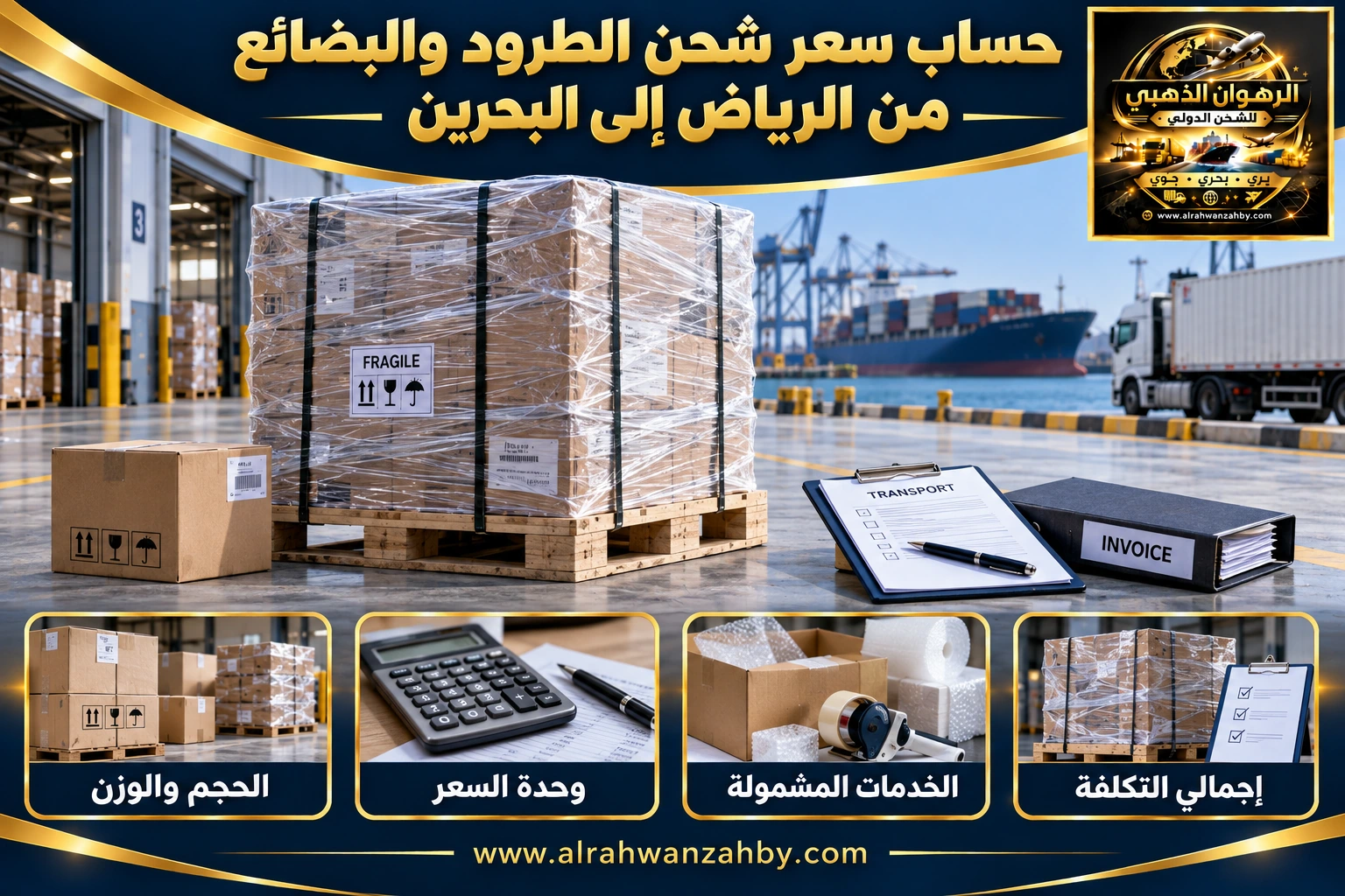 حساب سعر شحن الطرود والبضائع من الرياض إلى البحرين — التجهيز والتسليم