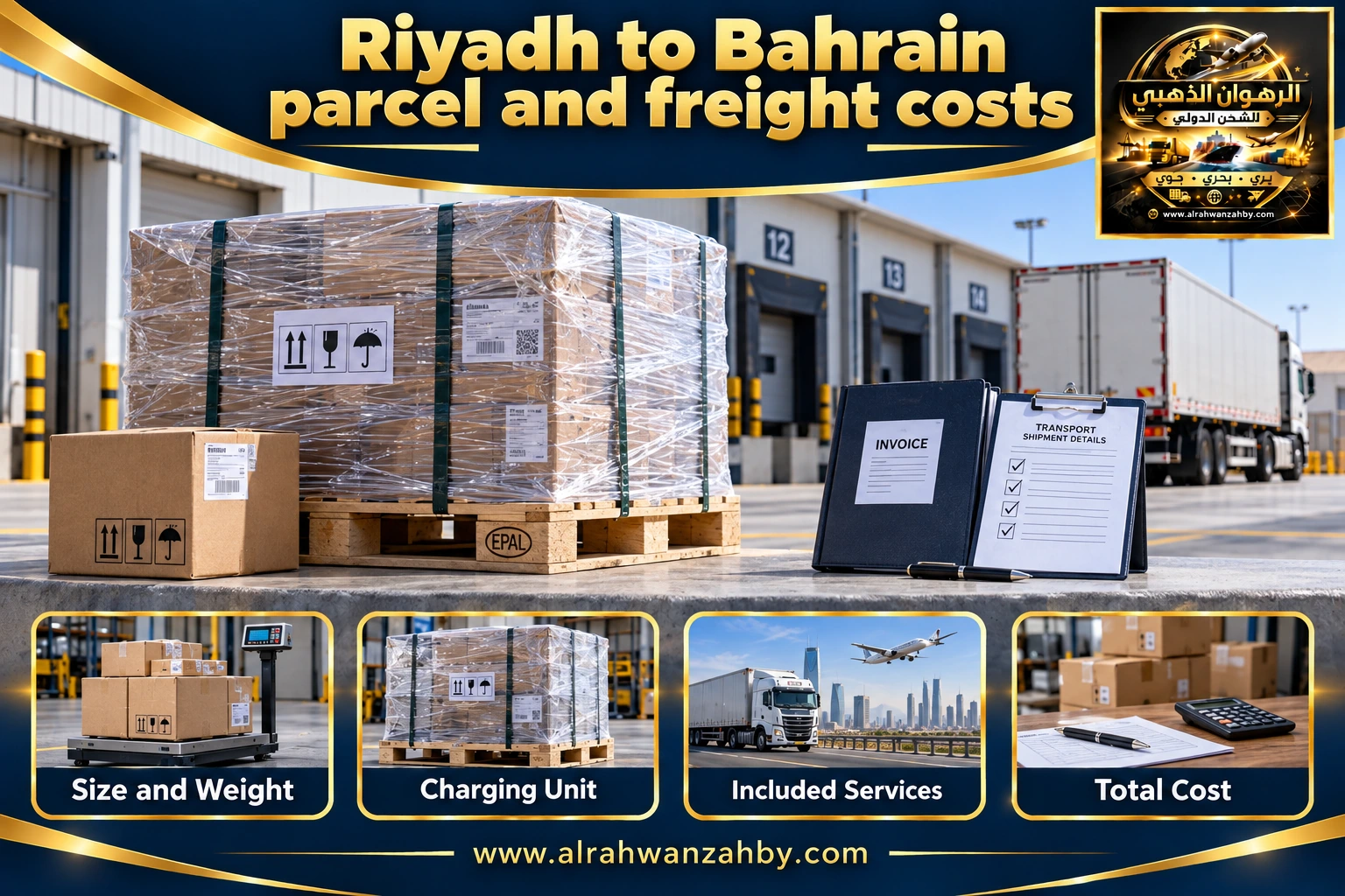 Riyadh to Bahrain parcel and freight costs — preparation and delivery
