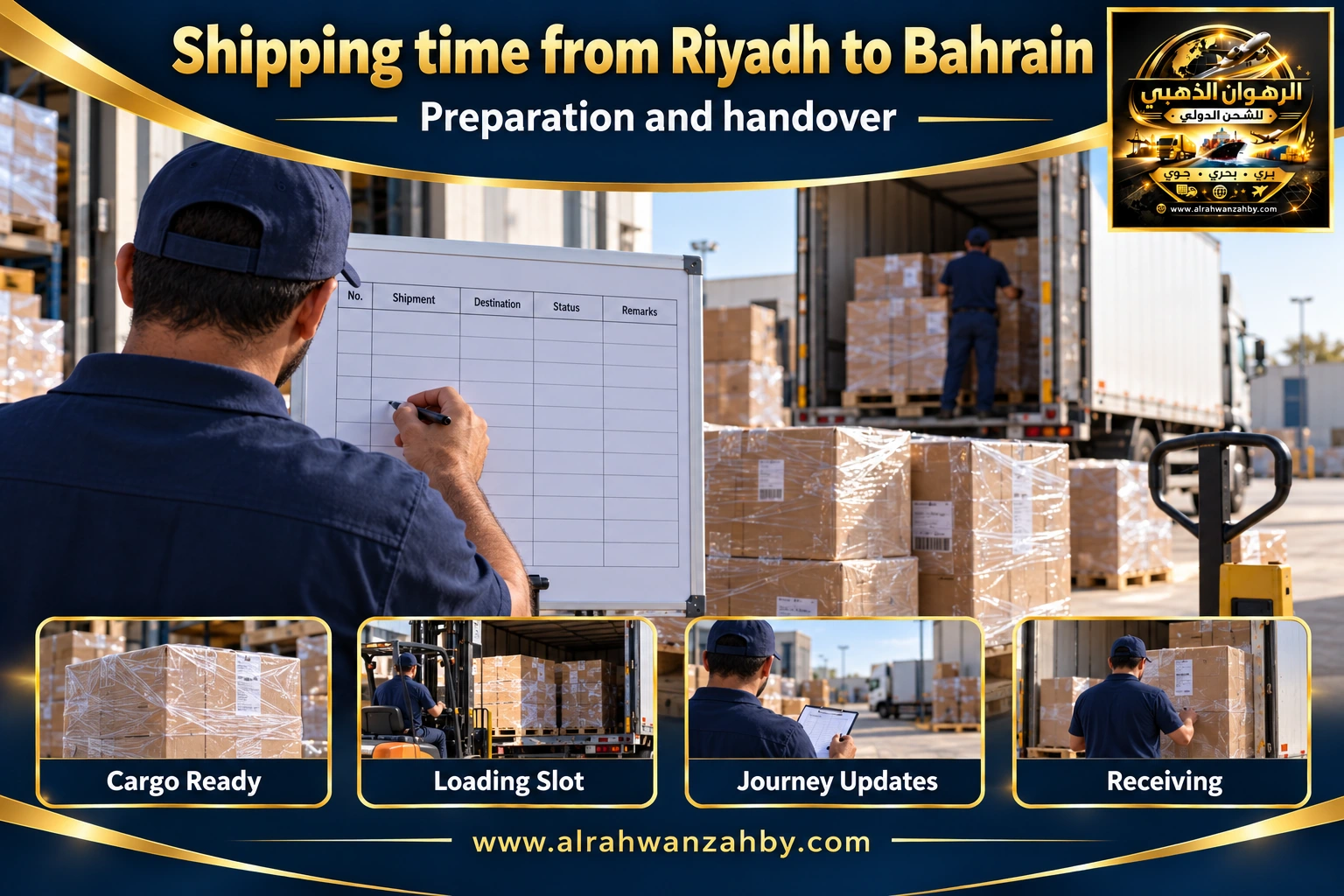 Shipping time from Riyadh to Bahrain — preparation and handover