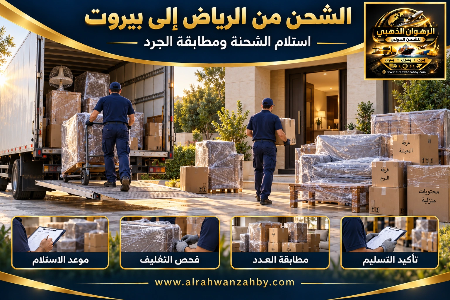 تنسيق التسليم ومطابقة الجرد من الرياض إلى بيروت — تصور توضيحي للرهوان الذهبي