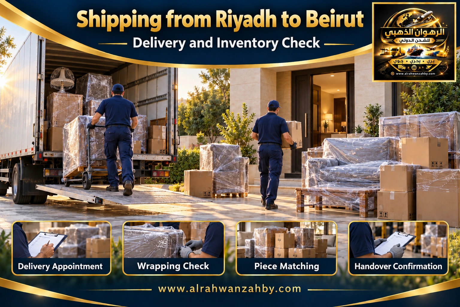 Delivery coordination and inventory matching from Riyadh to Beirut — Alrahwan Golden illustrative visual