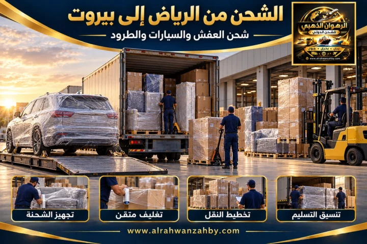 الشحن الدولي من الرياض إلى بيروت — تصور توضيحي للرهوان الذهبي