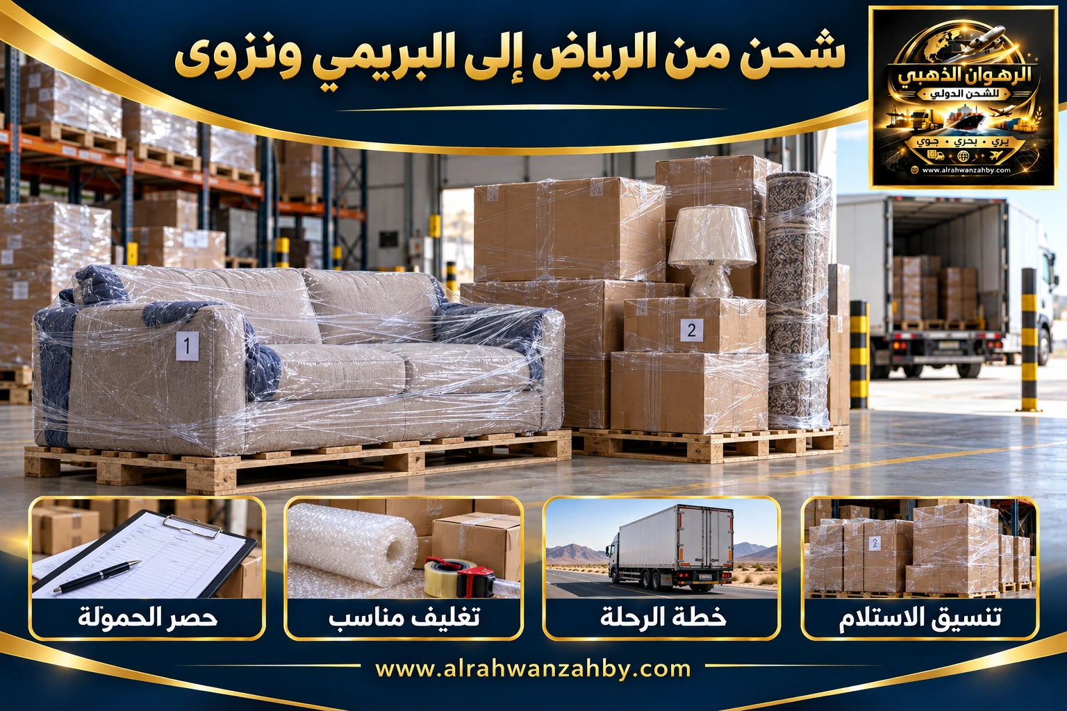 شحن من الرياض إلى البريمي ونزوى — التجهيز والتسليم