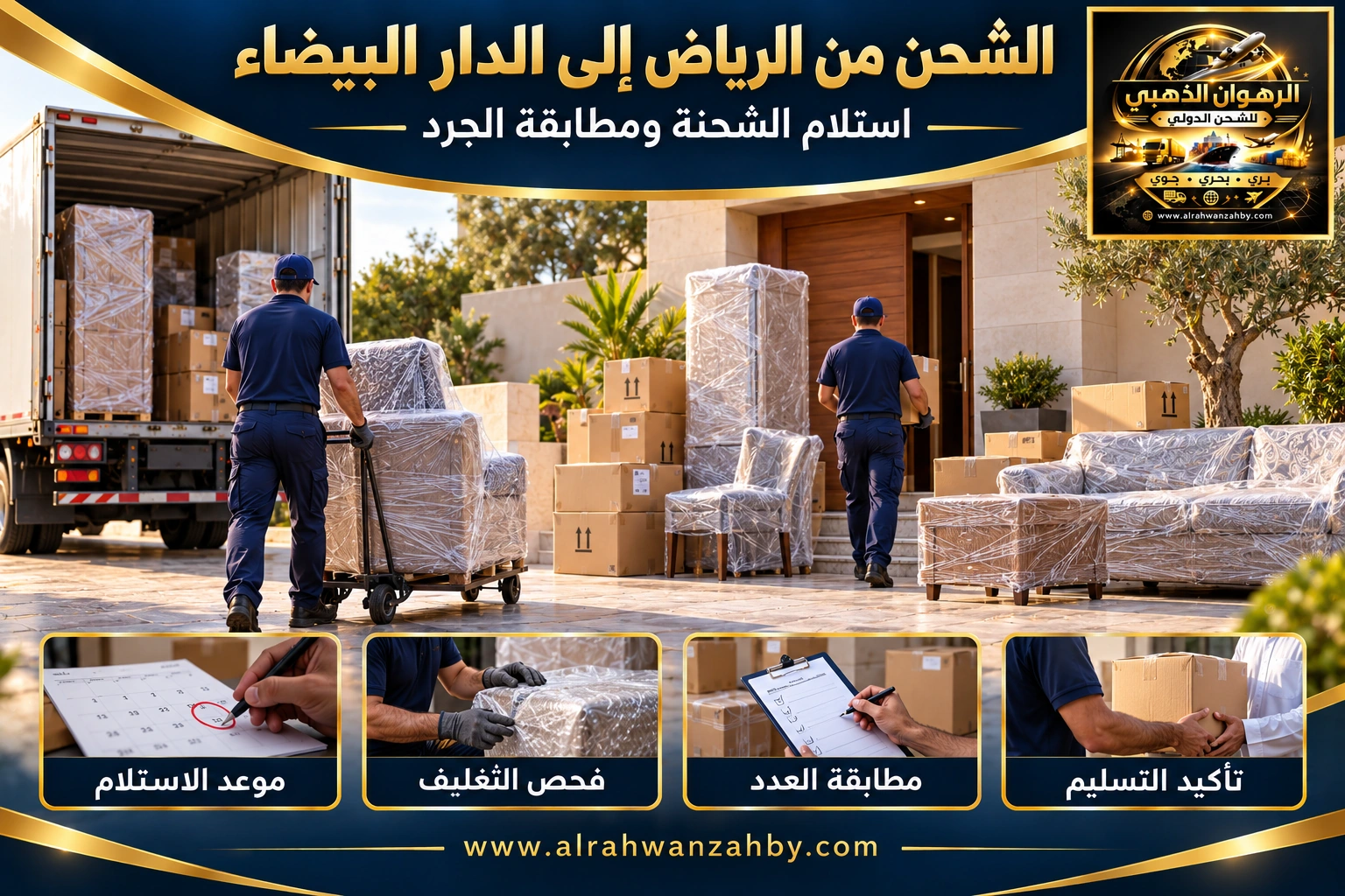 تنسيق التسليم ومطابقة الجرد من الرياض إلى الدار البيضاء — تصور توضيحي للرهوان الذهبي