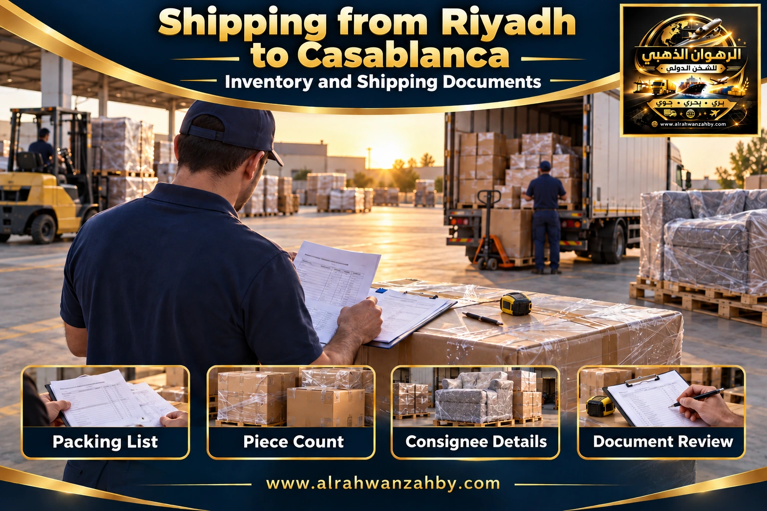 Inventory and shipping documents from Riyadh to Casablanca — Alrahwan Golden illustrative visual