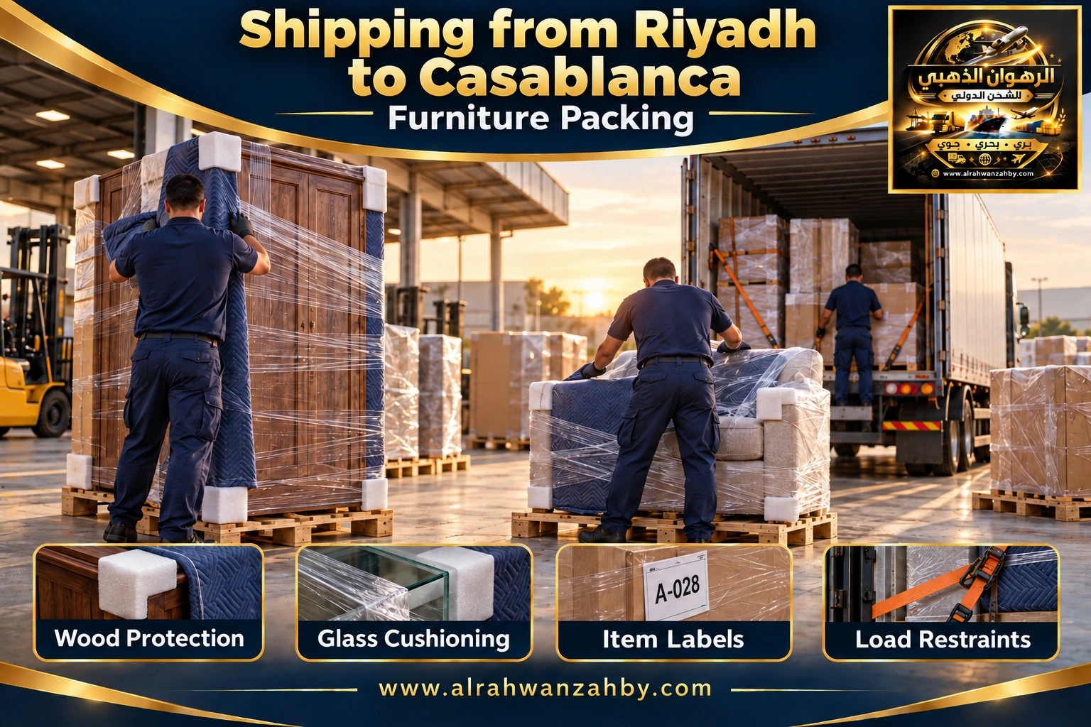 Furniture packing from Riyadh to Casablanca — Alrahwan Golden illustrative visual