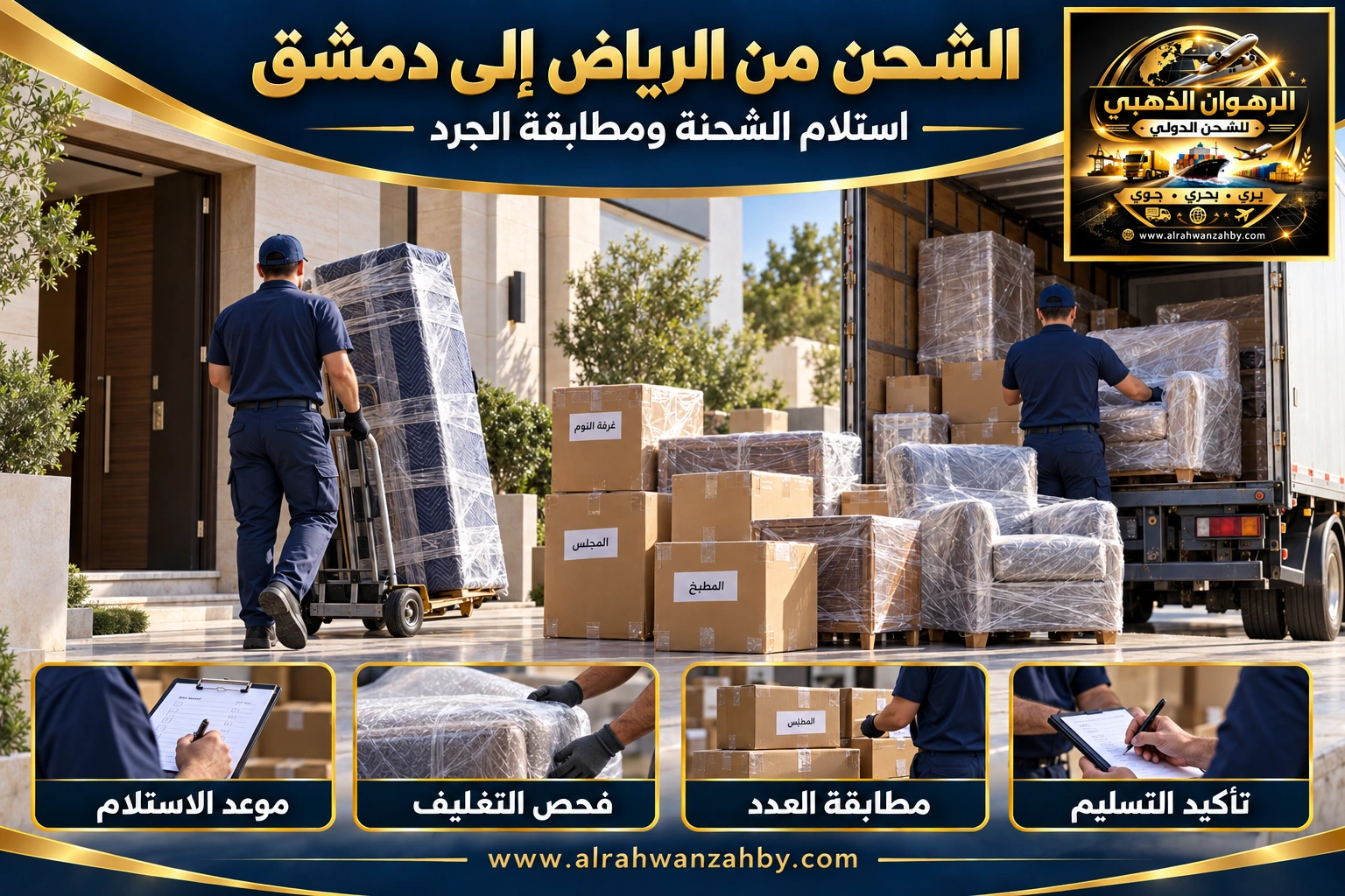 تنسيق التسليم ومطابقة الجرد من الرياض إلى دمشق — تصور توضيحي للرهوان الذهبي