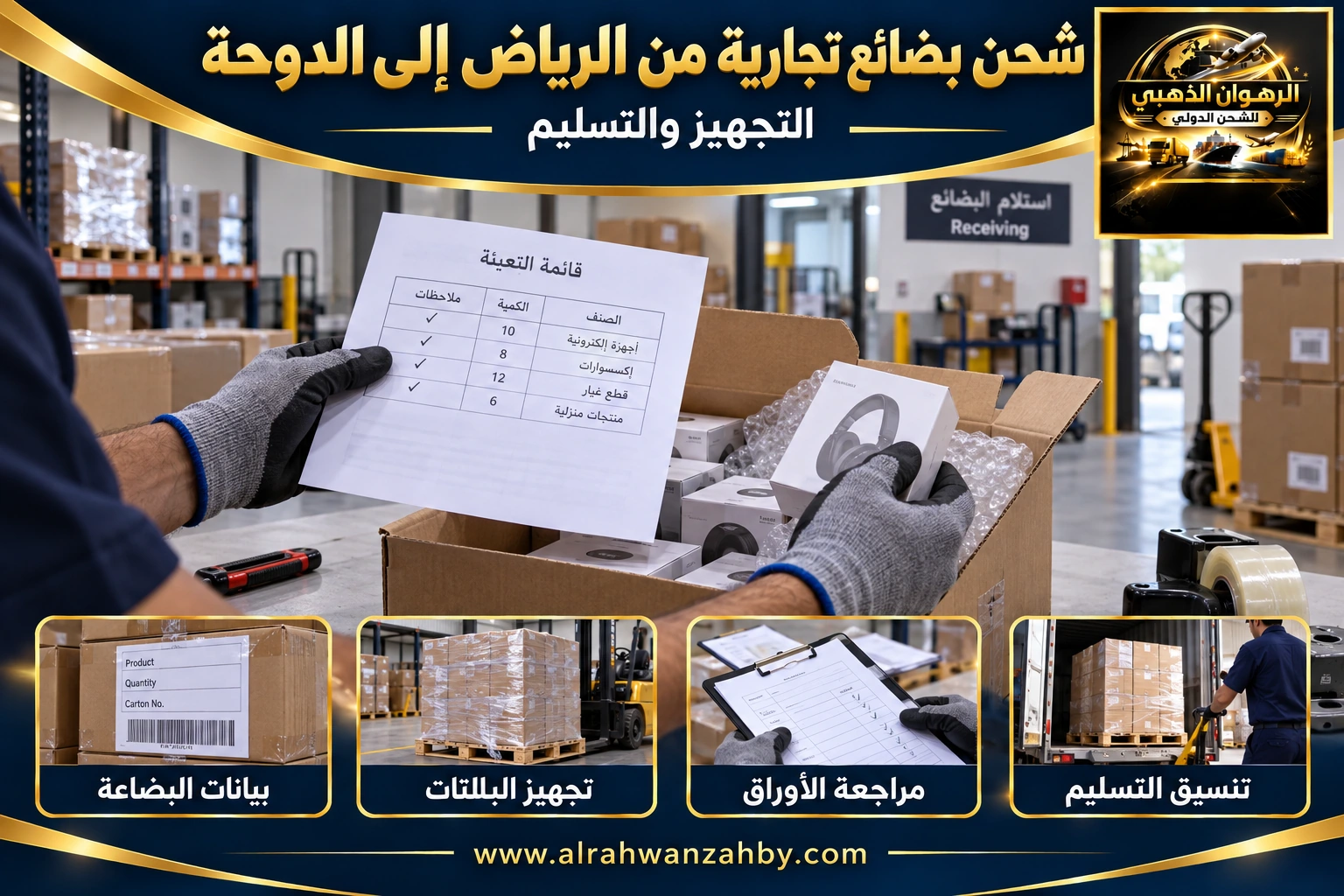 شحن بضائع تجارية من الرياض إلى الدوحة — التجهيز والتسليم