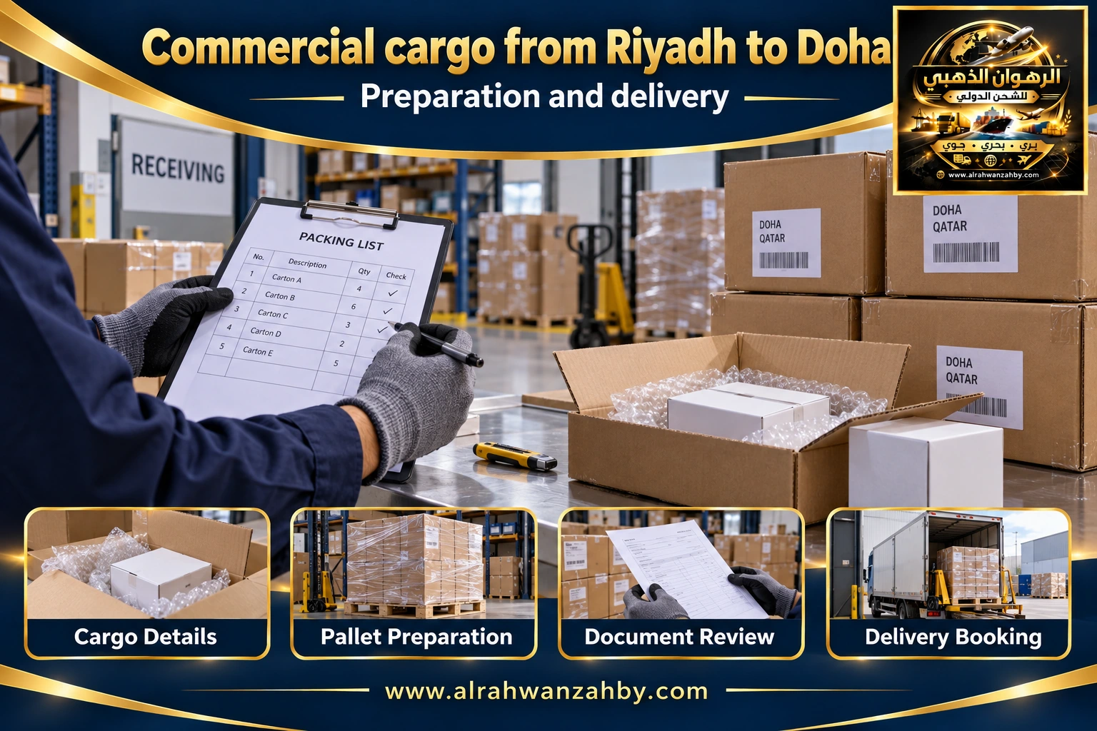 Commercial cargo from Riyadh to Doha — preparation and delivery