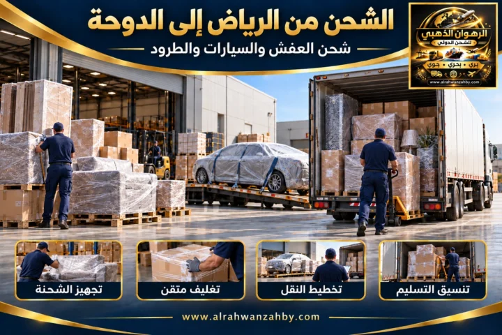 الشحن الدولي من الرياض إلى الدوحة — تصور توضيحي للرهوان الذهبي