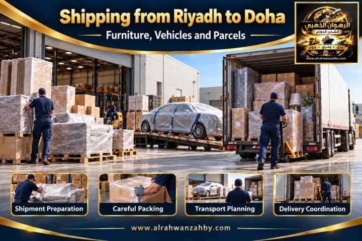 International shipping from Riyadh to Doha — Alrahwan Golden illustrative visual