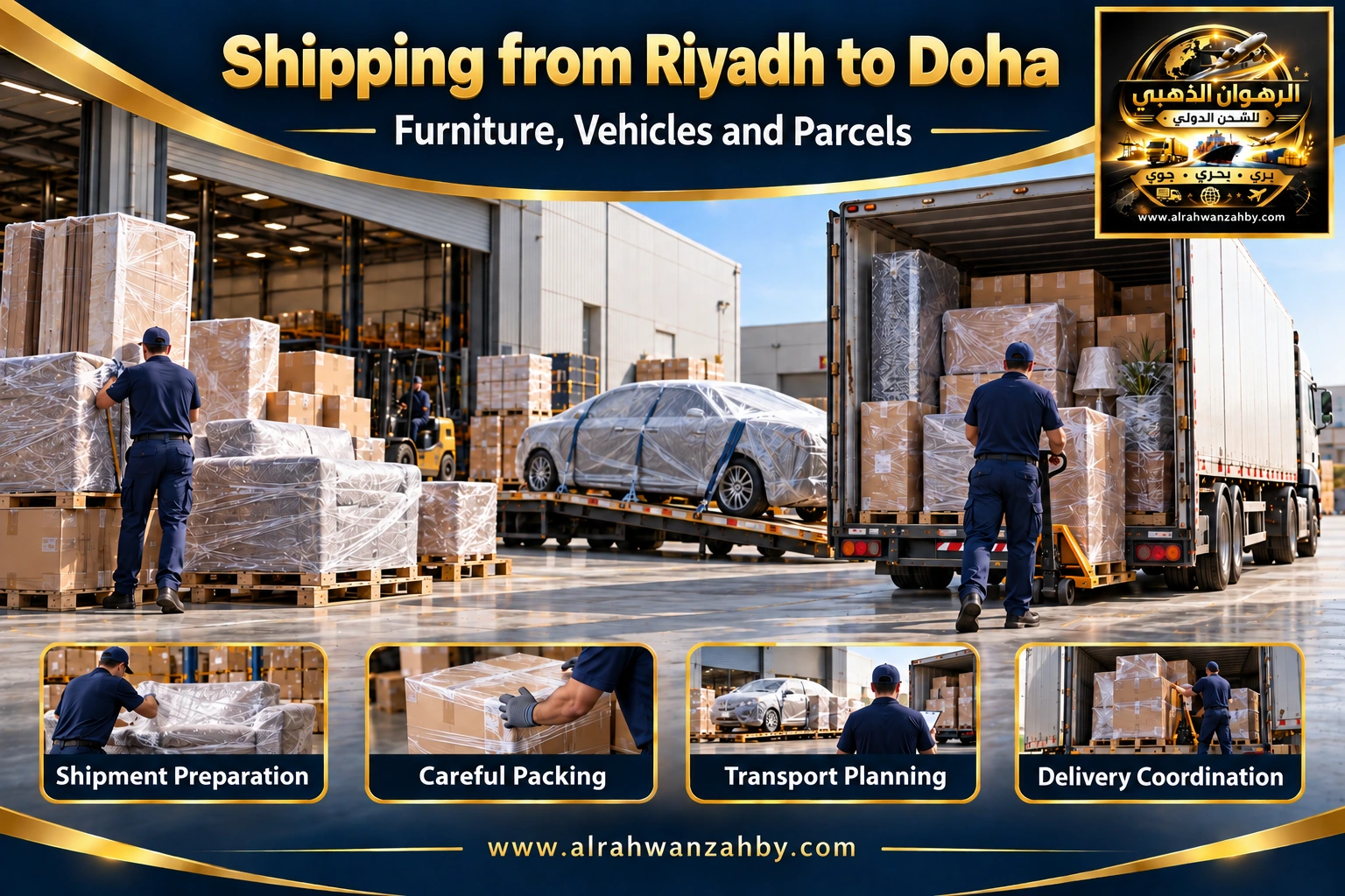 International shipping from Riyadh to Doha — Alrahwan Golden illustrative visual