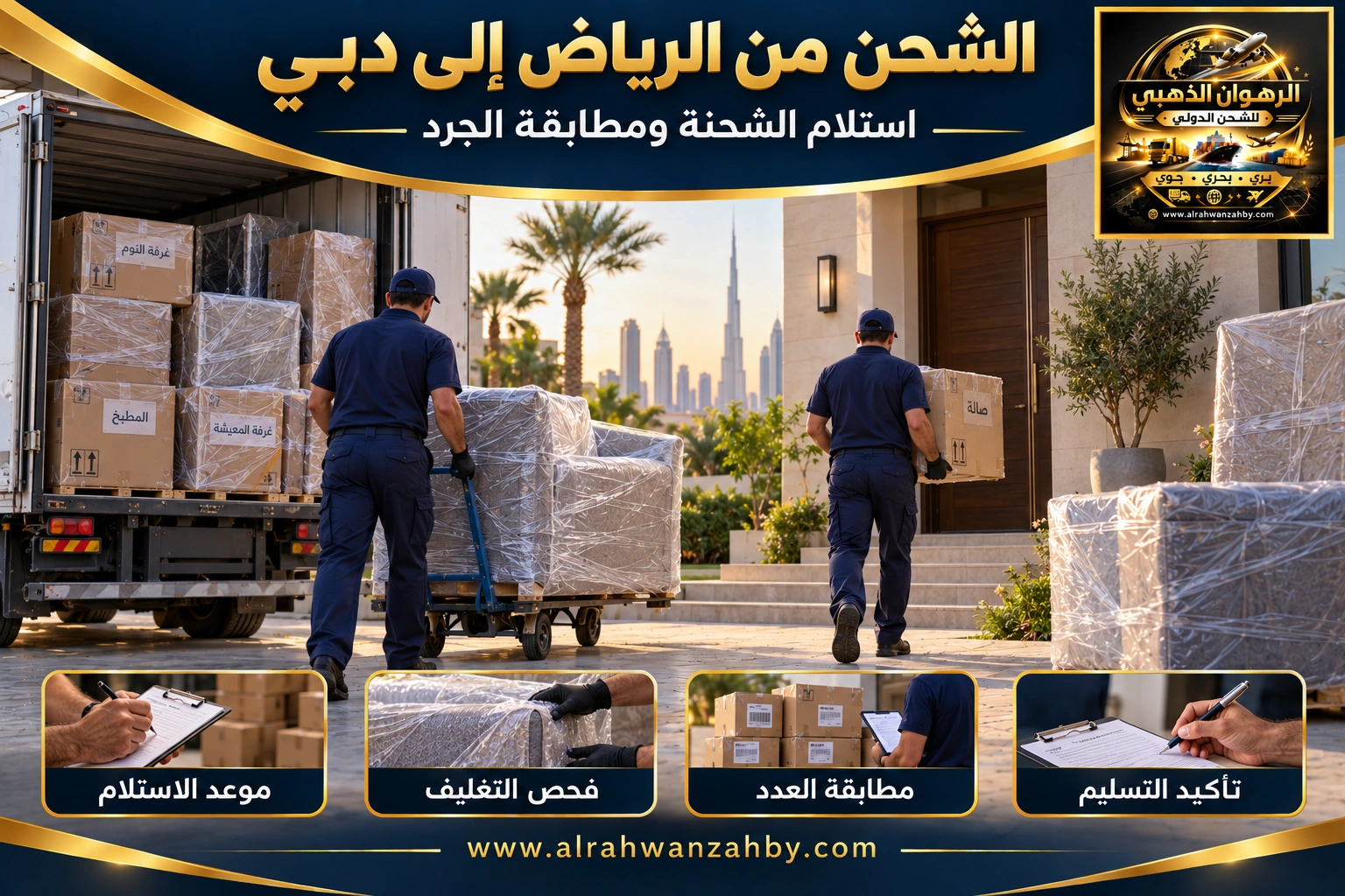 تنسيق التسليم ومطابقة الجرد من الرياض إلى دبي — تصور توضيحي للرهوان الذهبي