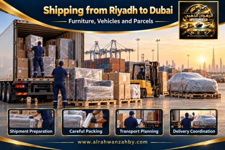 International shipping from Riyadh to Dubai — Alrahwan Golden illustrative visual