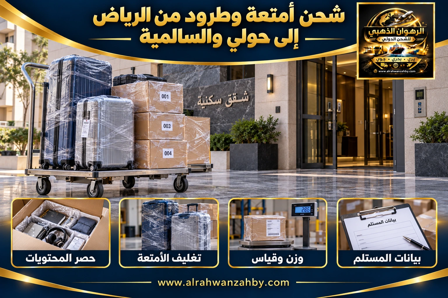 شحن أمتعة وطرود من الرياض إلى حولي والسالمية — التجهيز والتسليم