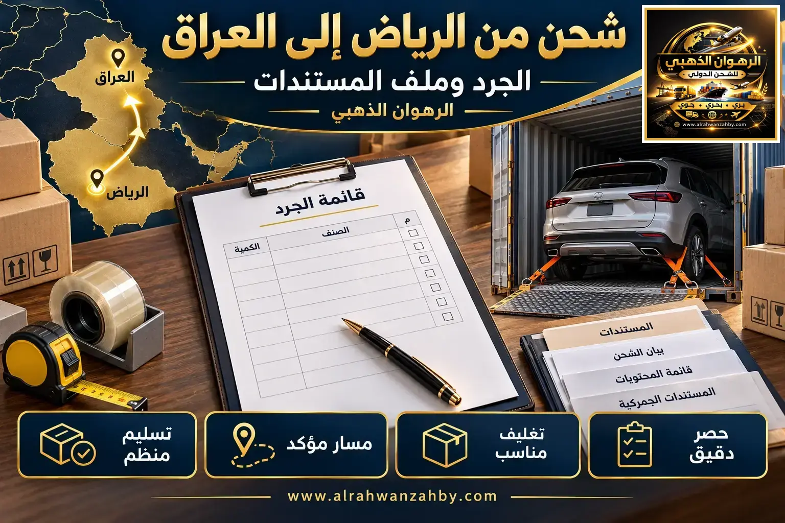 شحن من الرياض إلى العراق — الجرد وملف المستندات