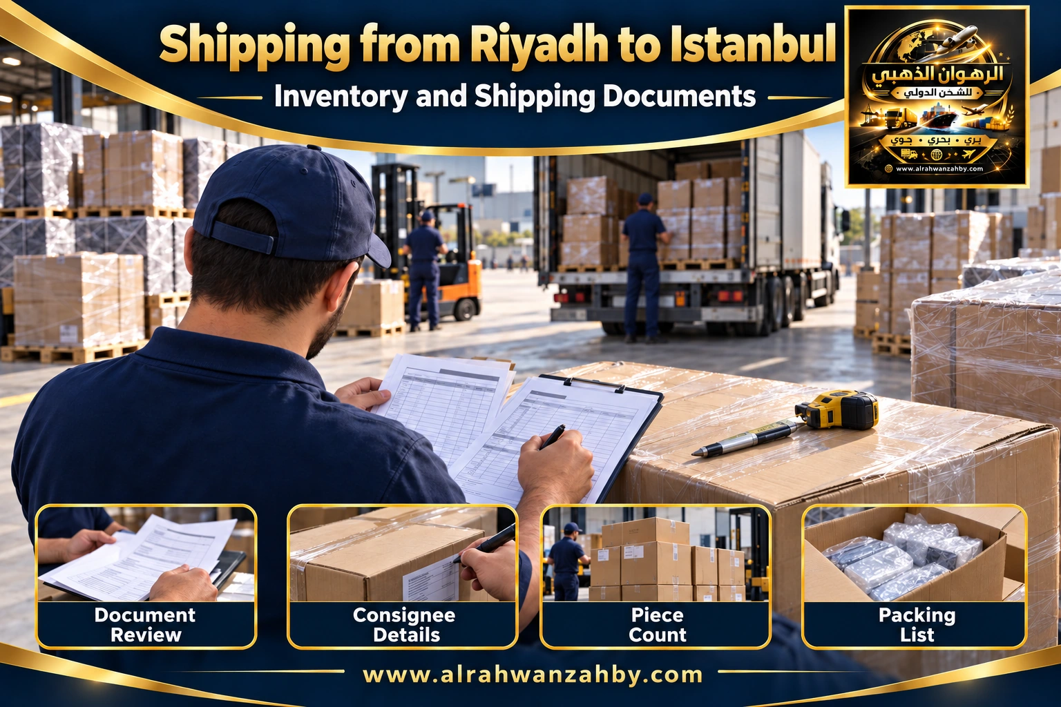 Inventory and shipping documents from Riyadh to Istanbul — Alrahwan Golden illustrative visual