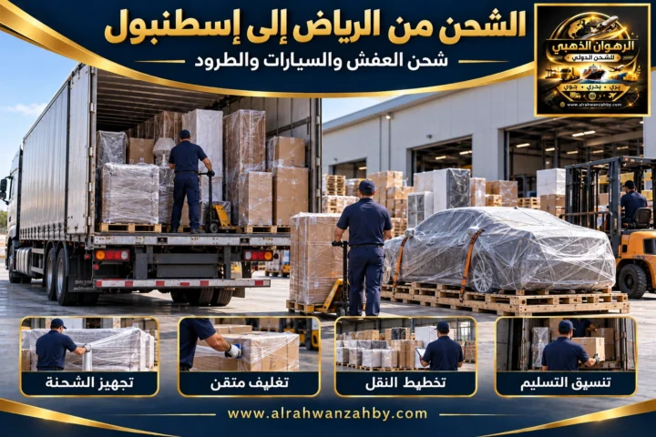 الشحن الدولي من الرياض إلى إسطنبول — تصور توضيحي للرهوان الذهبي