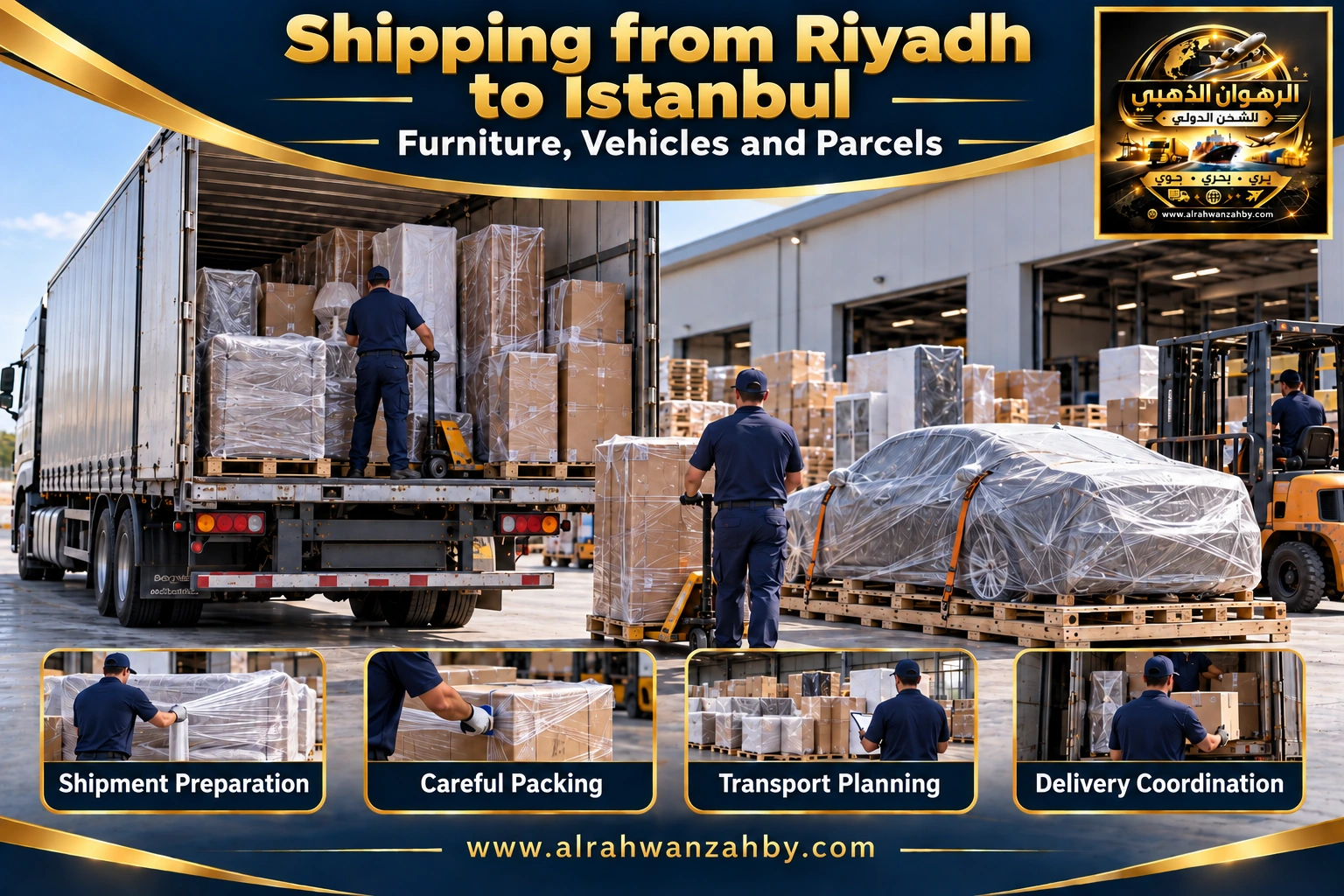 International shipping from Riyadh to Istanbul — Alrahwan Golden illustrative visual